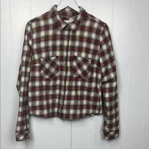 BDG Womens Flannel Shirt Xl/TG Red/Black/Gray Plaid Button Up Pockets Cropped